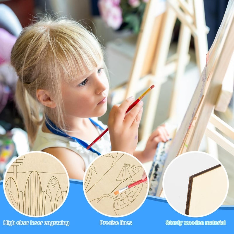 COCHIE 10 Pieces Large Summer Unfinished Wood Crafts to Paint for Adults, Bulk Predrilled Wooden Ornaments for Painting, Beach Paintable Wood Slices Craft Supplies with Ropes - Image 3